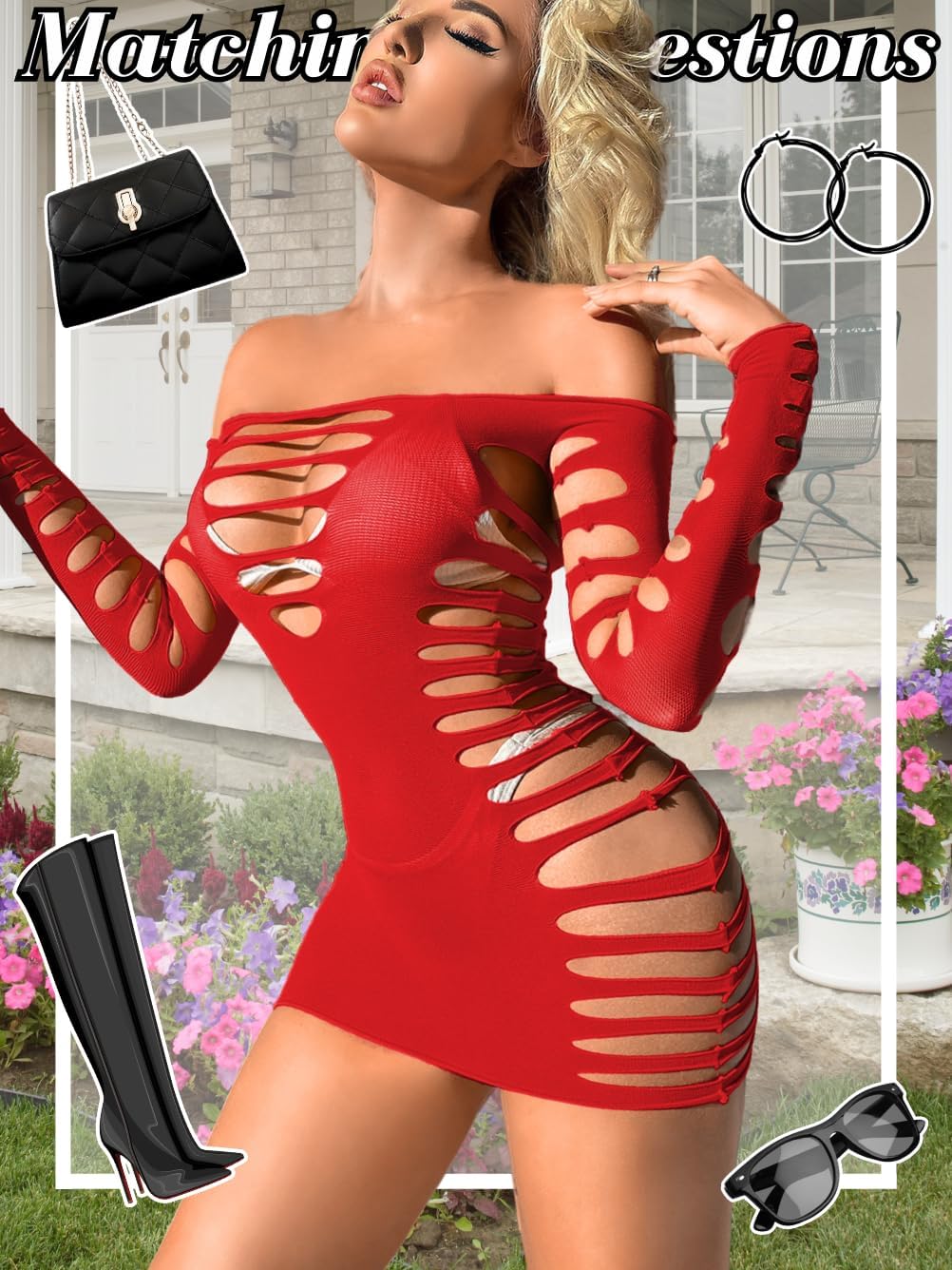 Kaei&Shi Sexy Club Outfits for Women,Mesh Cutout Mini Dress,Off Shoulder Birthday Bodycon Dresses - Image 5