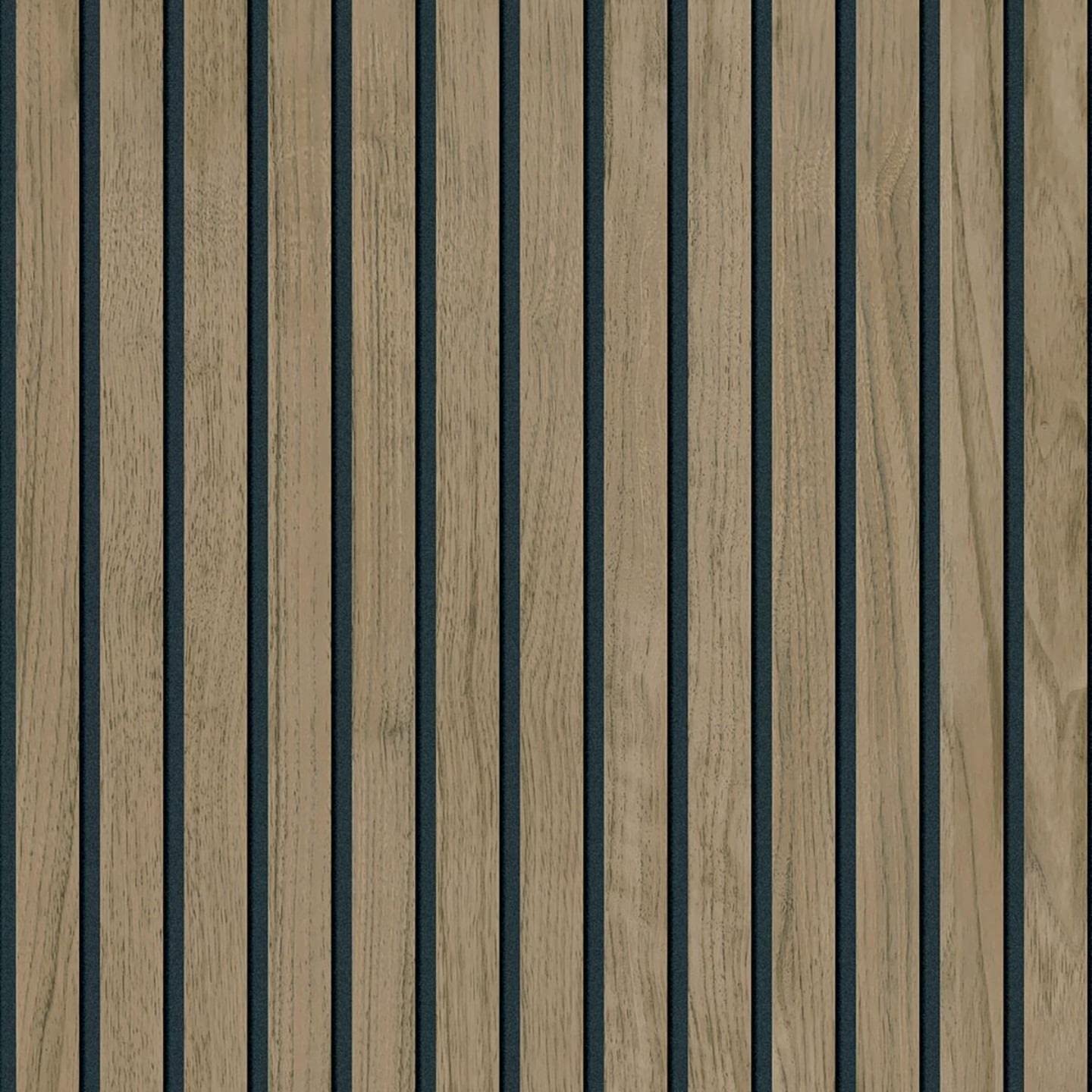 Yöl Brown/Black Panacea Wood Slats Wallpaper Walnut - Belgravia 1157