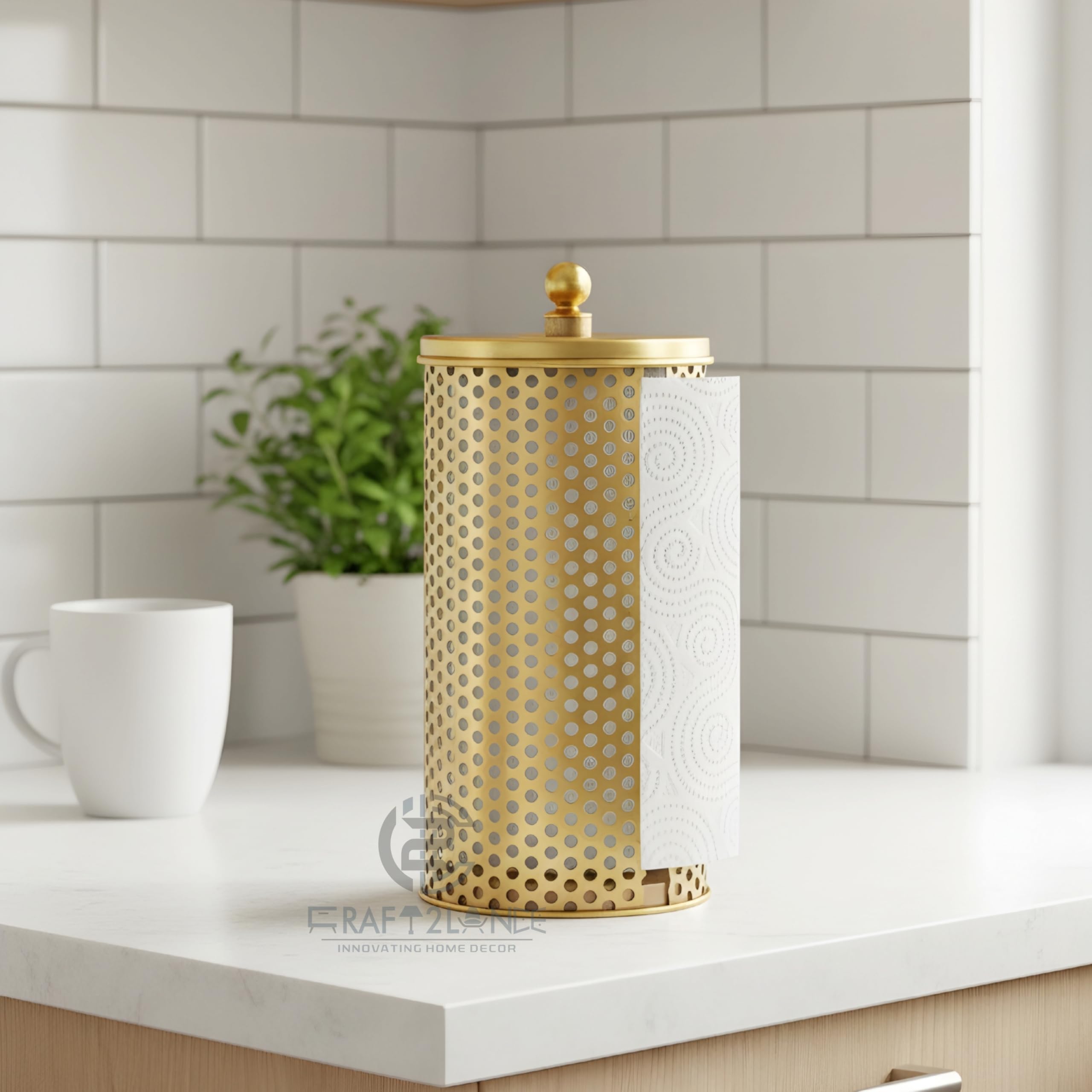 Craft2lance Metal Gold Tissue Roll Paper Holder/Paper Towel Holder for Home, Kitchen Paper Roll Dispenser for Bathroom and Dining Table (Gold)