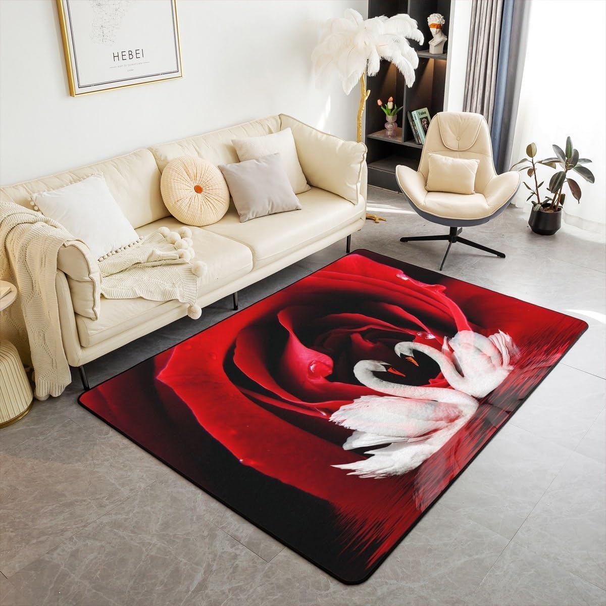 Tapis de cuisine antidérapant avec motif fleur rose 3D en polyester doux