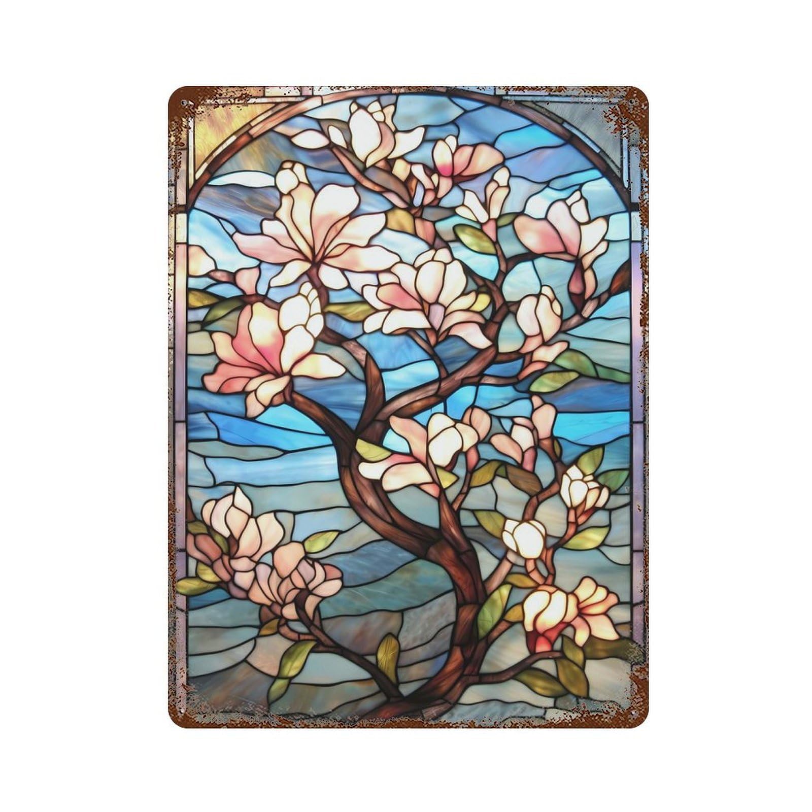 Sakura Bloom Japanese Art Vintage Rust Metal Sign 15.7"x11.8", Ideal for Basement, Hobby Room And Garage Decor
