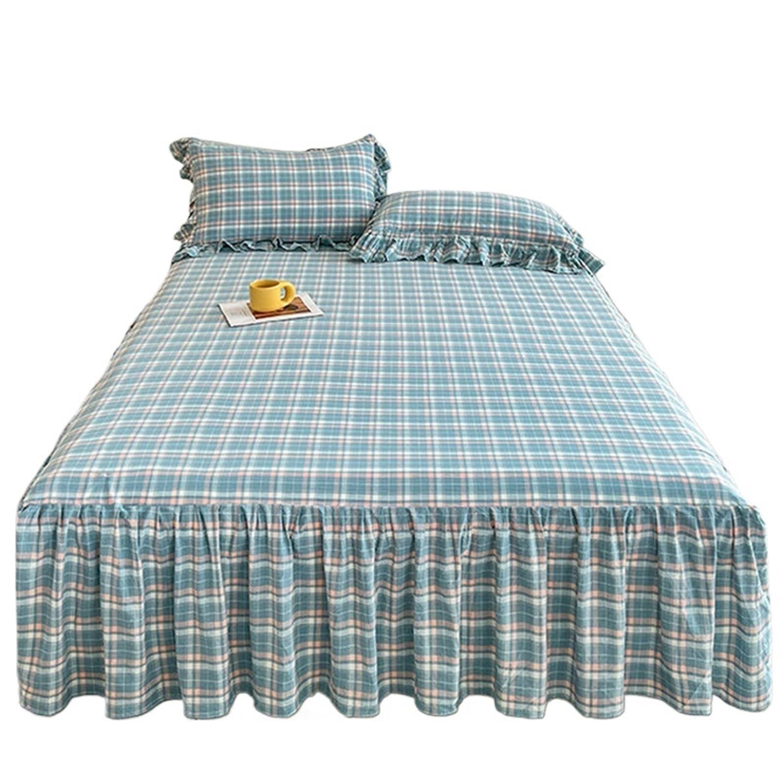 Ruffled Bedspread 1pc Plaid Ruffles Bed Skirt Soft Single Double Queen King Bedspread With Elastic Band At Four Corners(No Pillowcase)(Color3,200cmx220cm 1pc)