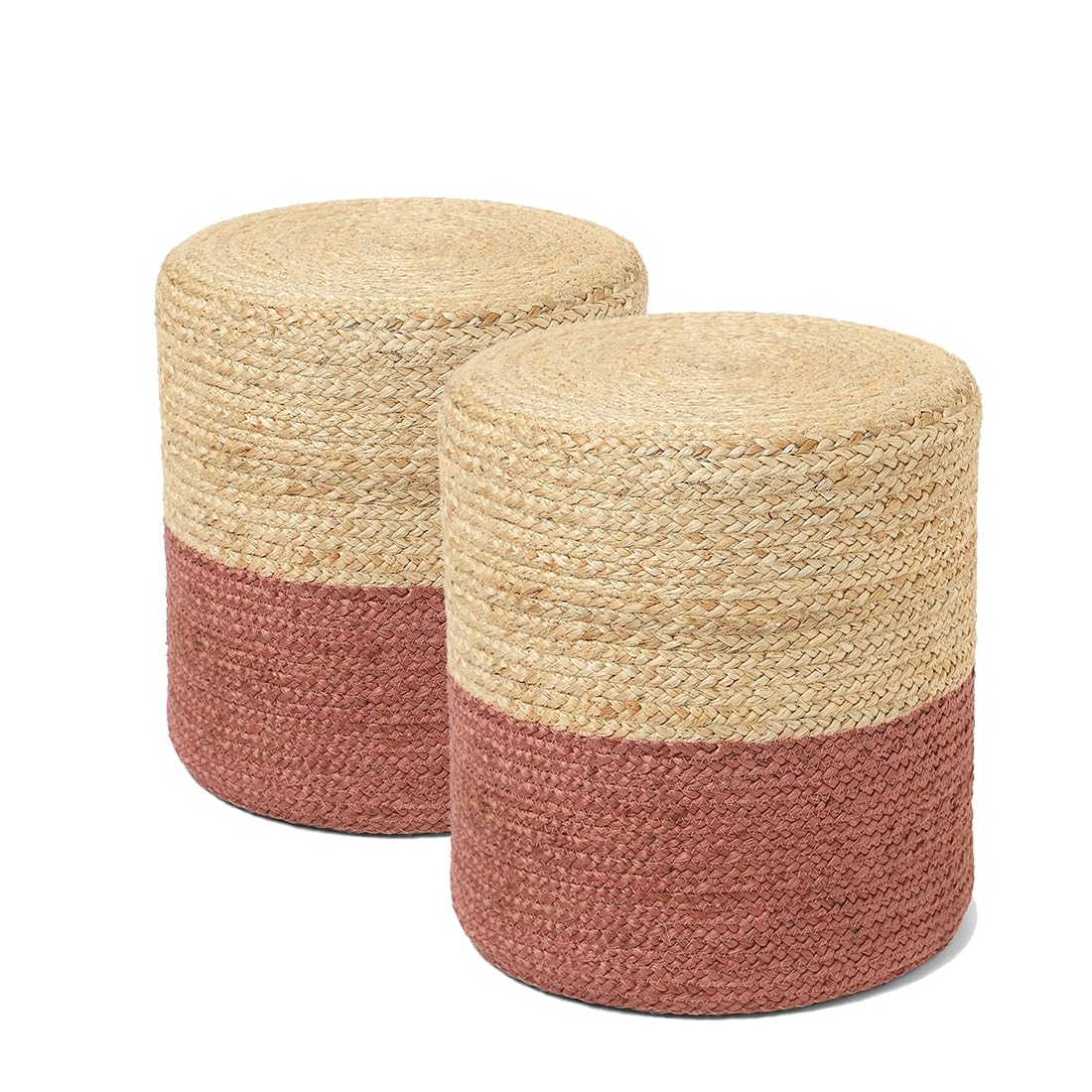 REDEARTH · Cylindrical Pouf Foot Stool Ottoman - Jute Braided Pouffe Poof Accent Sitting Footrest for Living Room, Bedroom, Nursery, Patio, Lounge Set