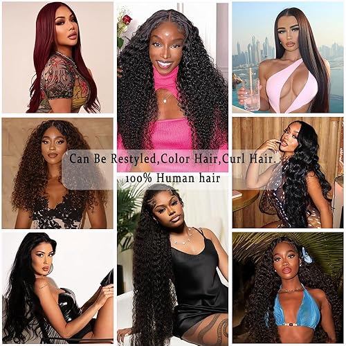Miniatura 26 de Pelucas de cabello humano ondulado profundo con encaje frontal HD de 13 x 4 pulgadas, peluca de cabello humano rizado de densidad 200 para mujer