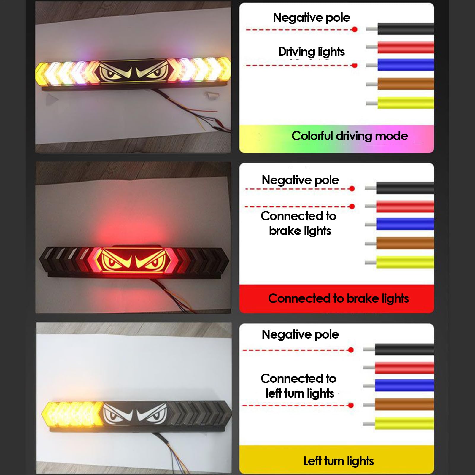 Tira De Luces LED Para Portón Trasero Diseño De Ojos Impermeable, Seguridad