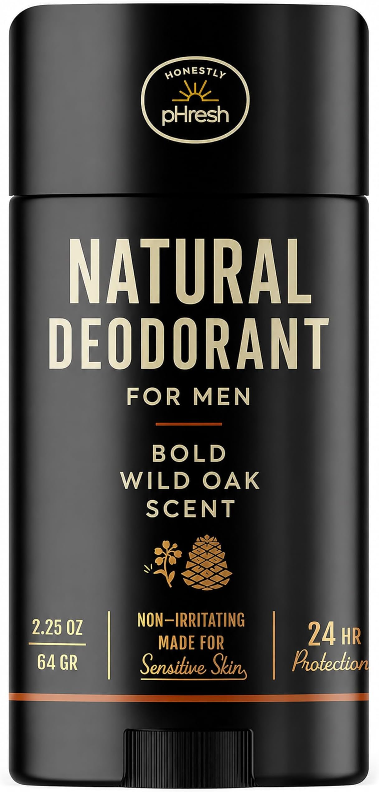 Honestly pHresh Prebiotic Natural Deodorant for Men – Aluminum & Baking Soda Free with 24 Hour Odor Protection. Clean Vegan Deodorant for Sensitive Skin. Made In USA – Bold Wild Oak Scent, 2.5 oz