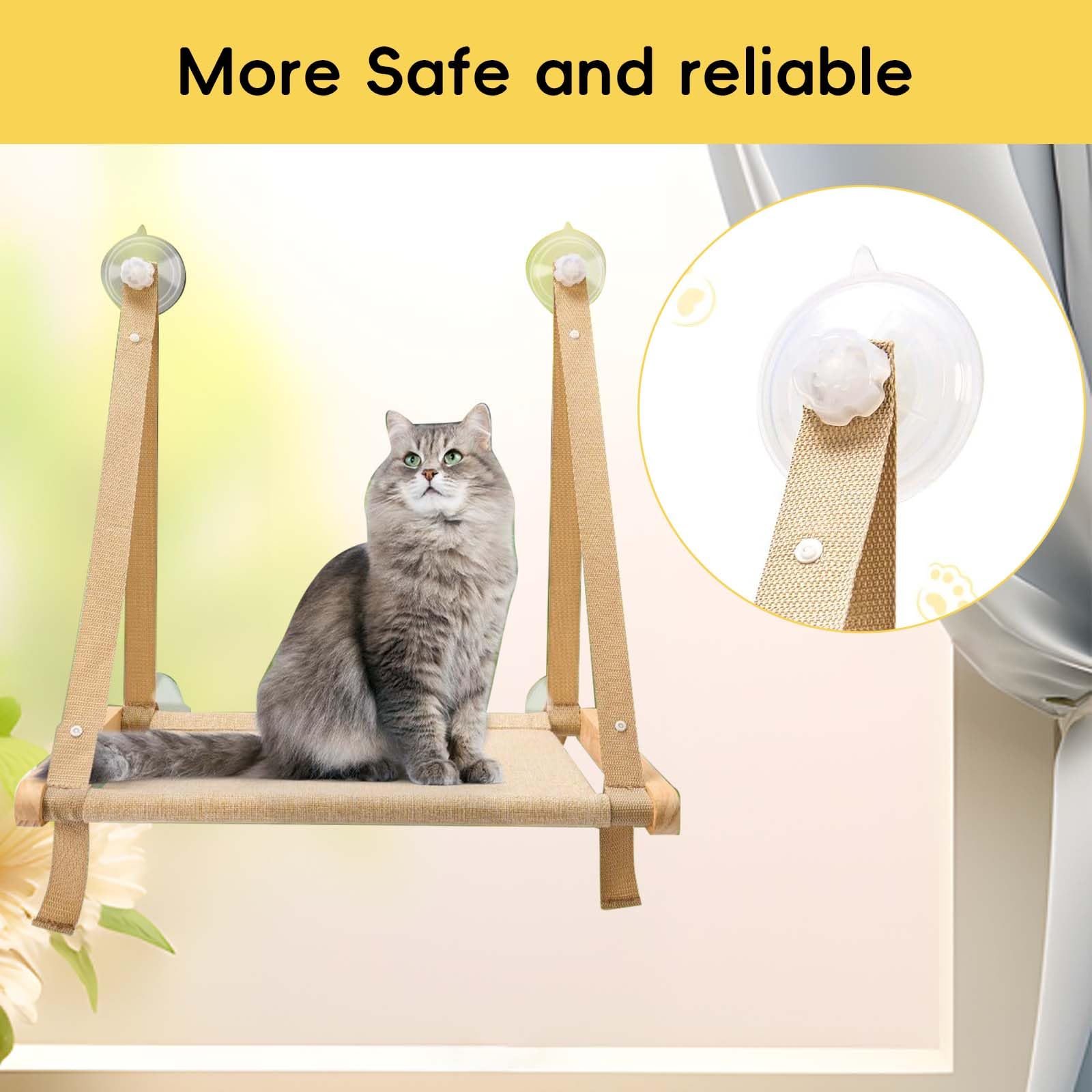 Chat Hamac pour Chat Jusqu'à 18 kg, Chaise Longue 360° Kaki Lavable avec Ventouse Forte, 50 x 38 cm