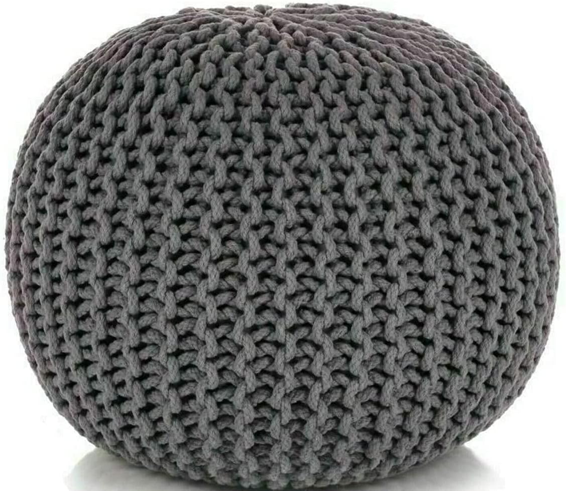 Home Beauty| Large 100% Cotton Chunky Knitted Round Pouffe Footstool ...