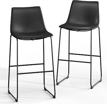 NicBex Retro Bar Stools Crazy-Horse Leather with Metal Legs Barstools, Lounge Kitchen Island Bar Stools, Set of 2, Black Color A-GE17022-USSU014