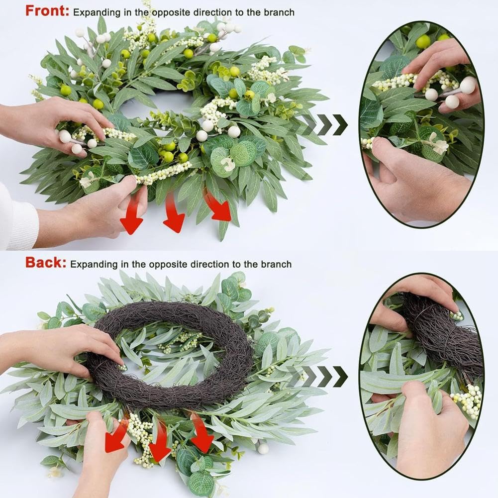 Ghirlanda Di Eucalipto Artificiale 61 Cm Con Grandi Bacche Bianche – Per Porta D'Ingresso, Parete O Centrotavola, Decorazione Primaverile - 4