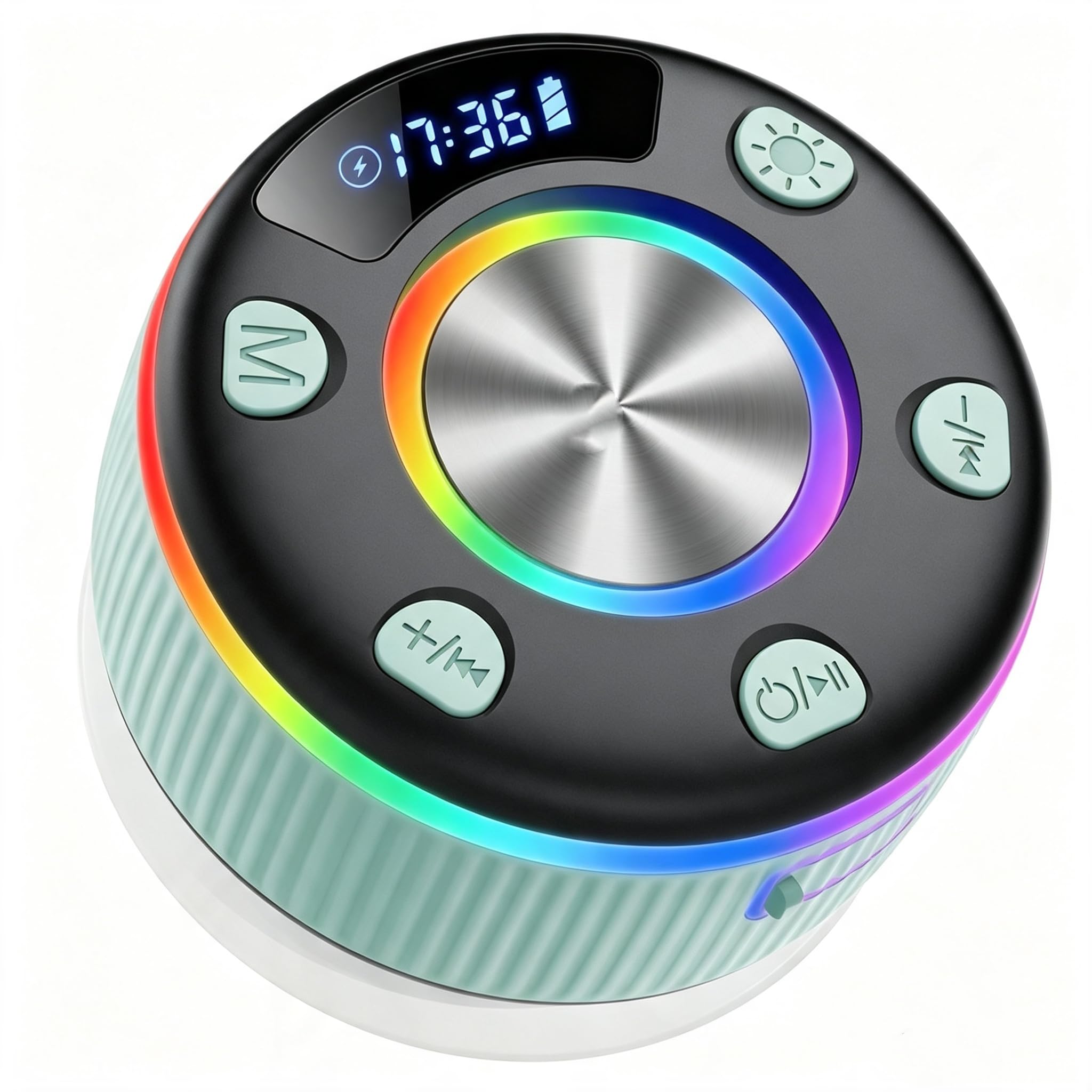 Bluetooth Speaker, Portable Bluetooth 5.3 Shower Speaker Wireless, IP7 Waterproof Mini Speaker with RGB Lights, Suction Cup, Stereo Bass, for Bathroom Party Travel Outdoor, Green