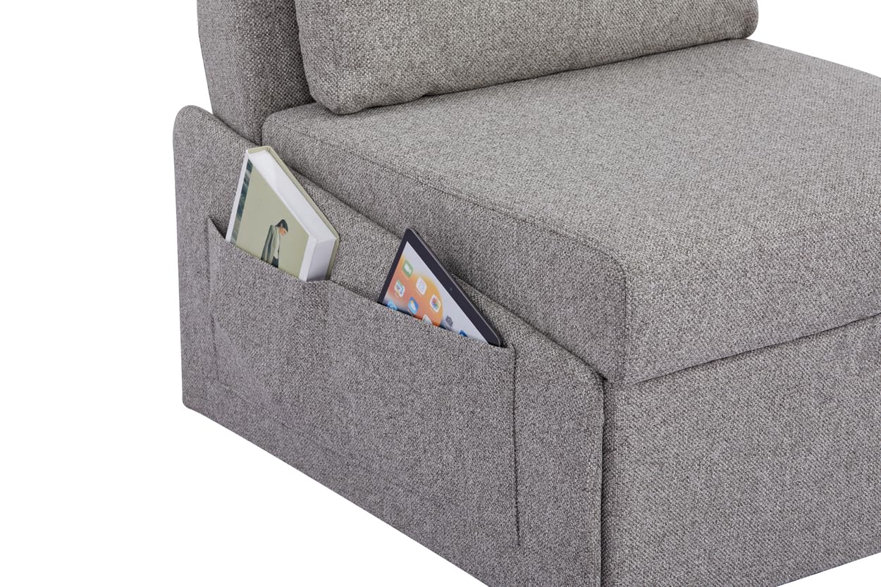 EVERGREENWEB - Poltrona Pouf Letto Singolo con Materasso e Cuscino INCLUSO, Prontoletto Salvaspazio Pieghevole, Pouf Poggiapiedi, Ottomano, Comodo Schienale Regolabile e Tasca Laterare | SOFY (Grigio)