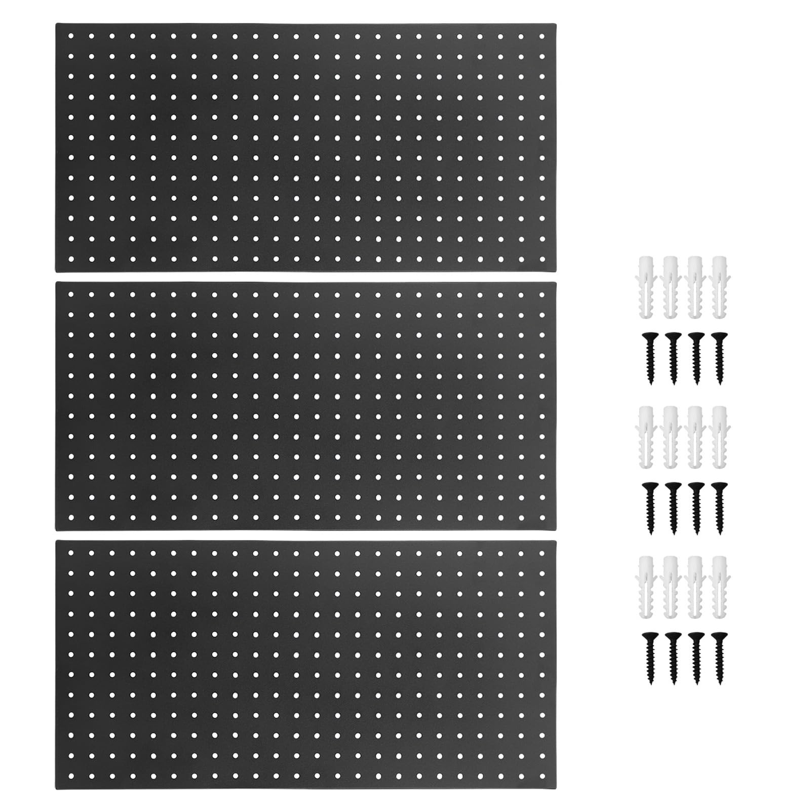 Asixxsix 3PCS Metal Pegboard Panele, 24x12 Cala Modułowe Tablice Narzędziowe Peg Board, Metalowe Panele ścienne Pegboard, System Magazynowania Narzędzi na Narzędziu Czarnego Pegboardu
