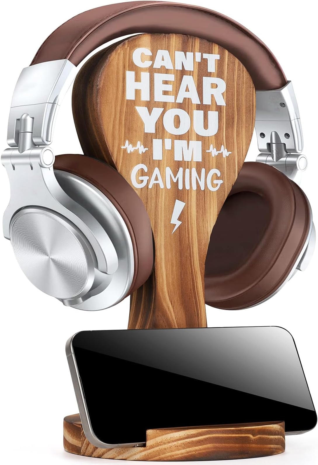 Gamer Gifts Teenage Boys - Gaming Christmas Birthday Gifts for Teen Boy Men Boyfriend, Wood Gaming Desk Accessories Headset Wood Sign Stand for Gamer Room Decor, Can't Hear You I'm Gaming