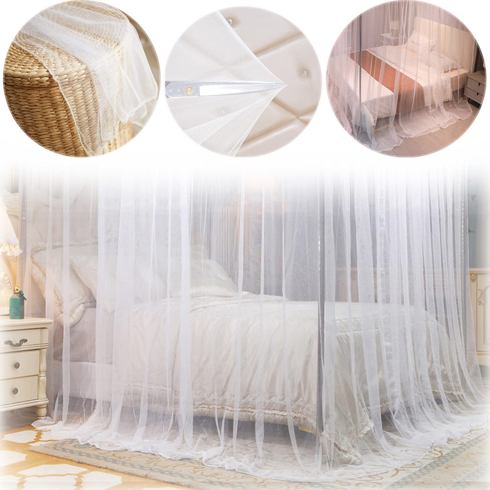 Moustiquaire de lit Grande Moustiquaire Filet Baldaquin, Convient pour Lit Simple et Double