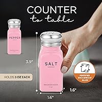 Vista 3 de Brighter Barns - Juego de saleros y pimenteros rosados, accesorios de cocina modernos, bonito juego de sal y pimienta con tapas de acero inoxidable