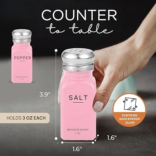 Miniatura 3 de Brighter Barns - Juego de saleros y pimenteros rosados, accesorios de cocina rosados, bonito juego de sal y pimienta con tapas de acero inoxidable,