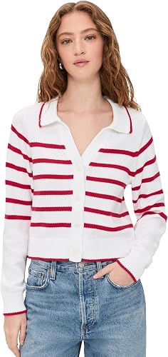 Splendid Women's Nicolette Stripe Polo Sweater, White/Rouge, XL