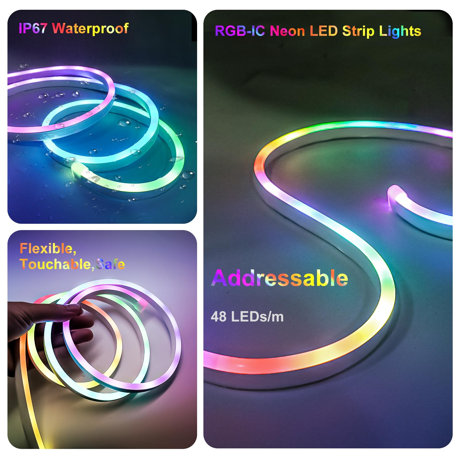 Fosingut Neon Rope Light 3M,5V USB RGB IC LED Strip Light Flex with APP&Remote Control,Waterproof Music Sync Color Chasing RGB LED Tape Light for Bedroom,Living Room,Gaming Room,Party Wall Decor - Image 2