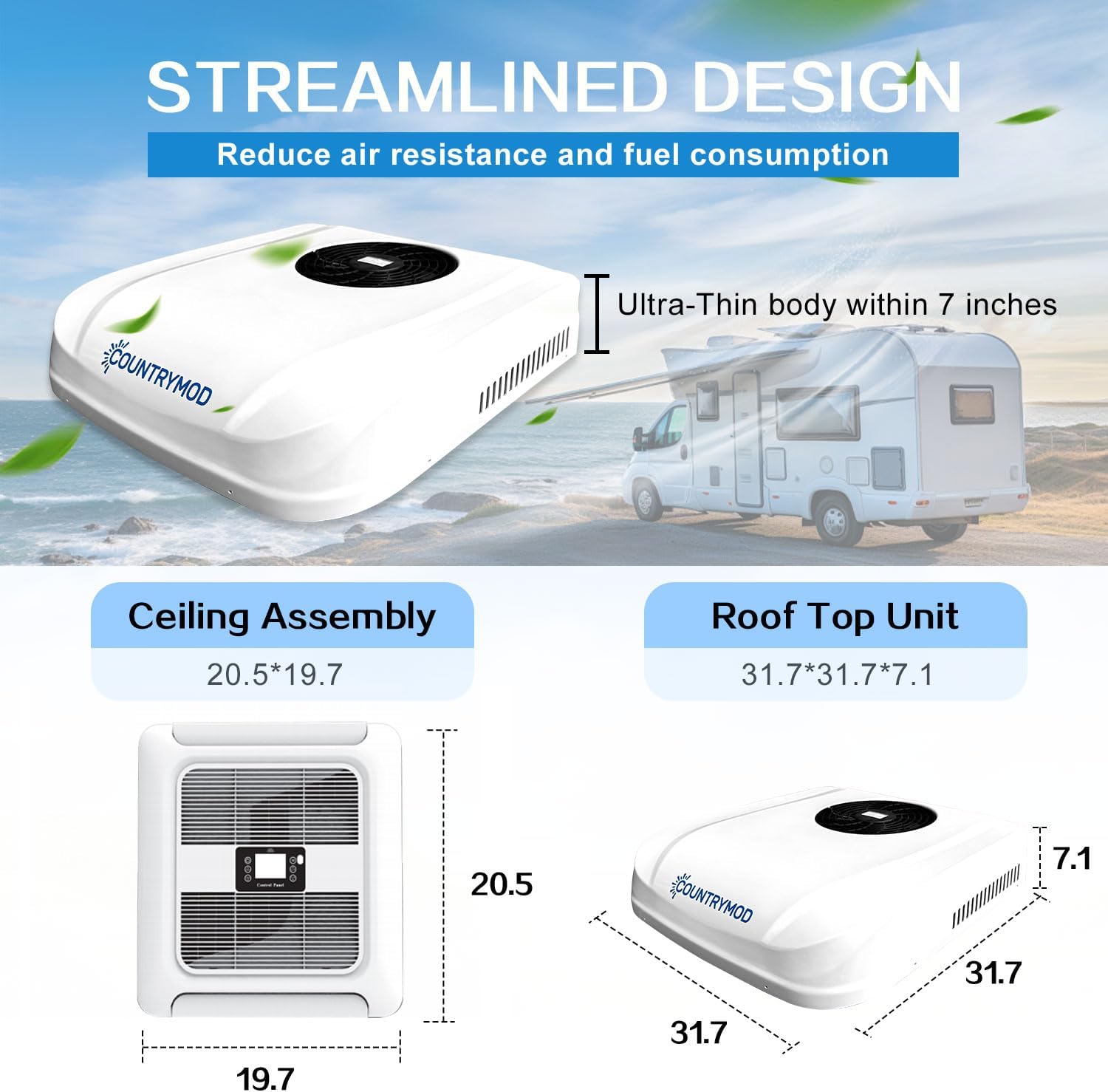 12V DC RV Air Conditioner 10000 BTU RV AC Unit Non-Ducted Rooftop RV Air Conditioners Portable Air Conditioner Quiet Cooling for RVs, Trailers, Fifth Wheel and Food Trucks