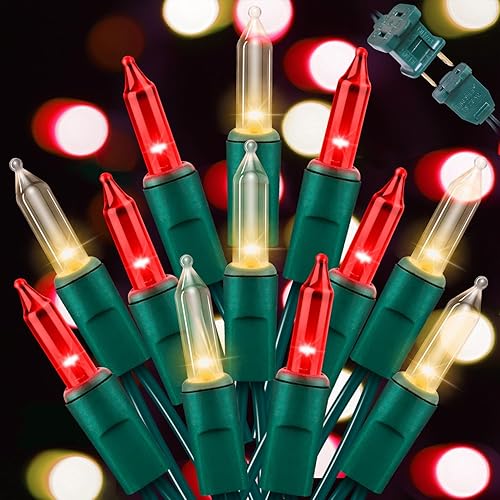 Miniatura 26 de LAMPHOME Juego de luces de Navidad superbrillantes extensibles de color blanco cálido, 100 luces de 19.6 pies, con certificación UL, mini luces para