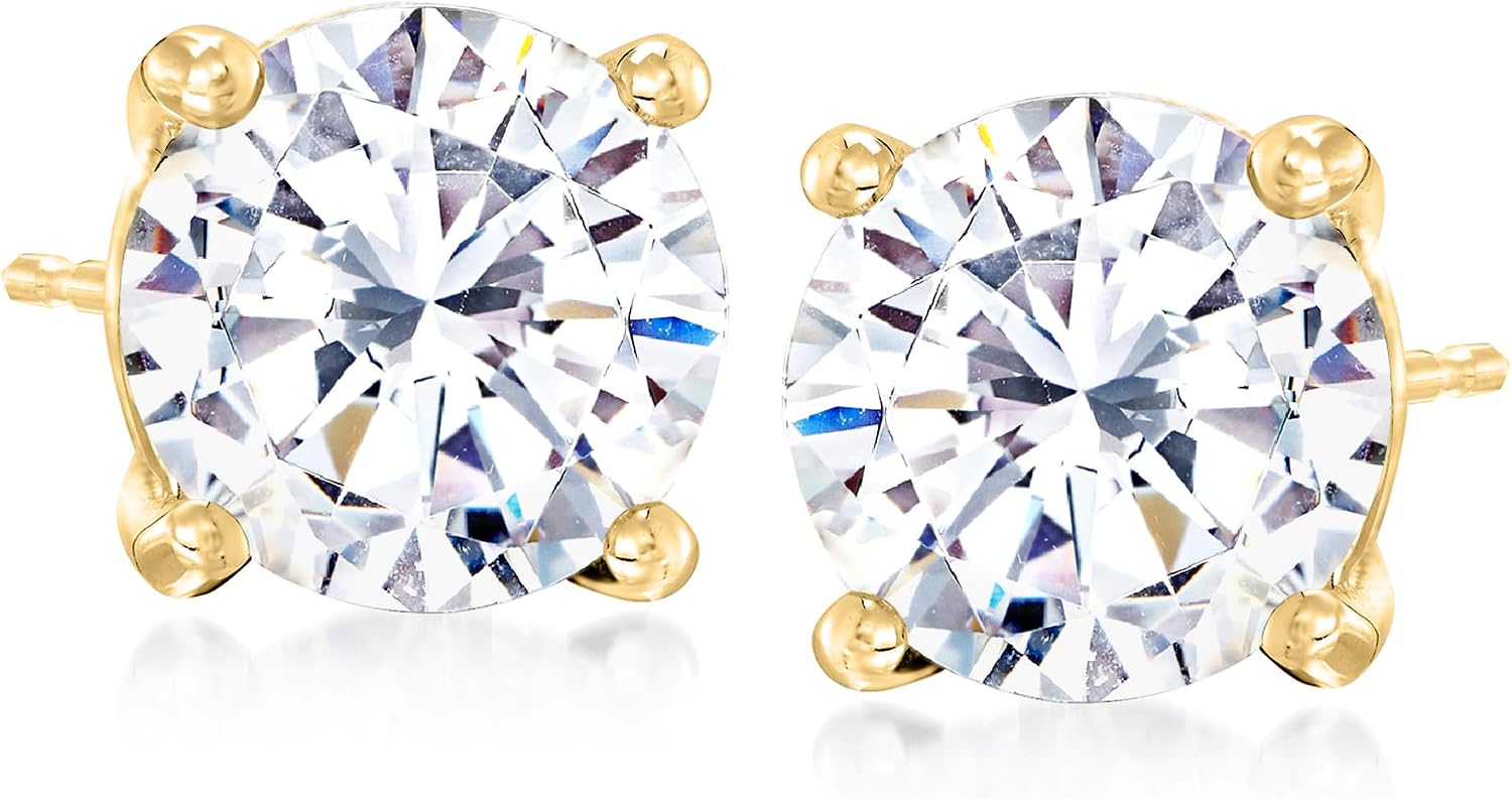 Ross-Simons Round CZ Stud Earrings in 14kt Yellow Gold