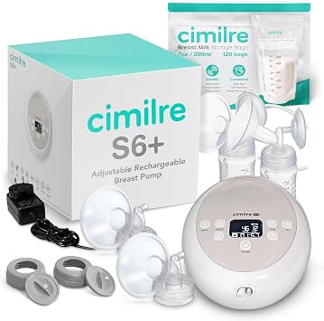 S6+ Adjustable Rechargeable Breast Pump & Breast Milk Storage Bags Bundle Hospital Strength Double Electric Pump with 120 Leak-Proof 7oz Bags
