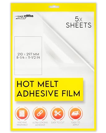 ZEFFFKA Hot Melt Adhesive Film Fabric Repair Iron-On Patch Hemming Decorating Clothing Fix Crafts Labeling Durable Washable Easy Application for Textiles Five Large Sheets for Multiple Uses