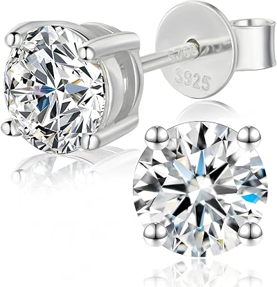 1-6CT Moissanite Stud Earrings for Women, C4P Setting D Color 925 Sterling Silver Earrings with Certificate of Authenticity