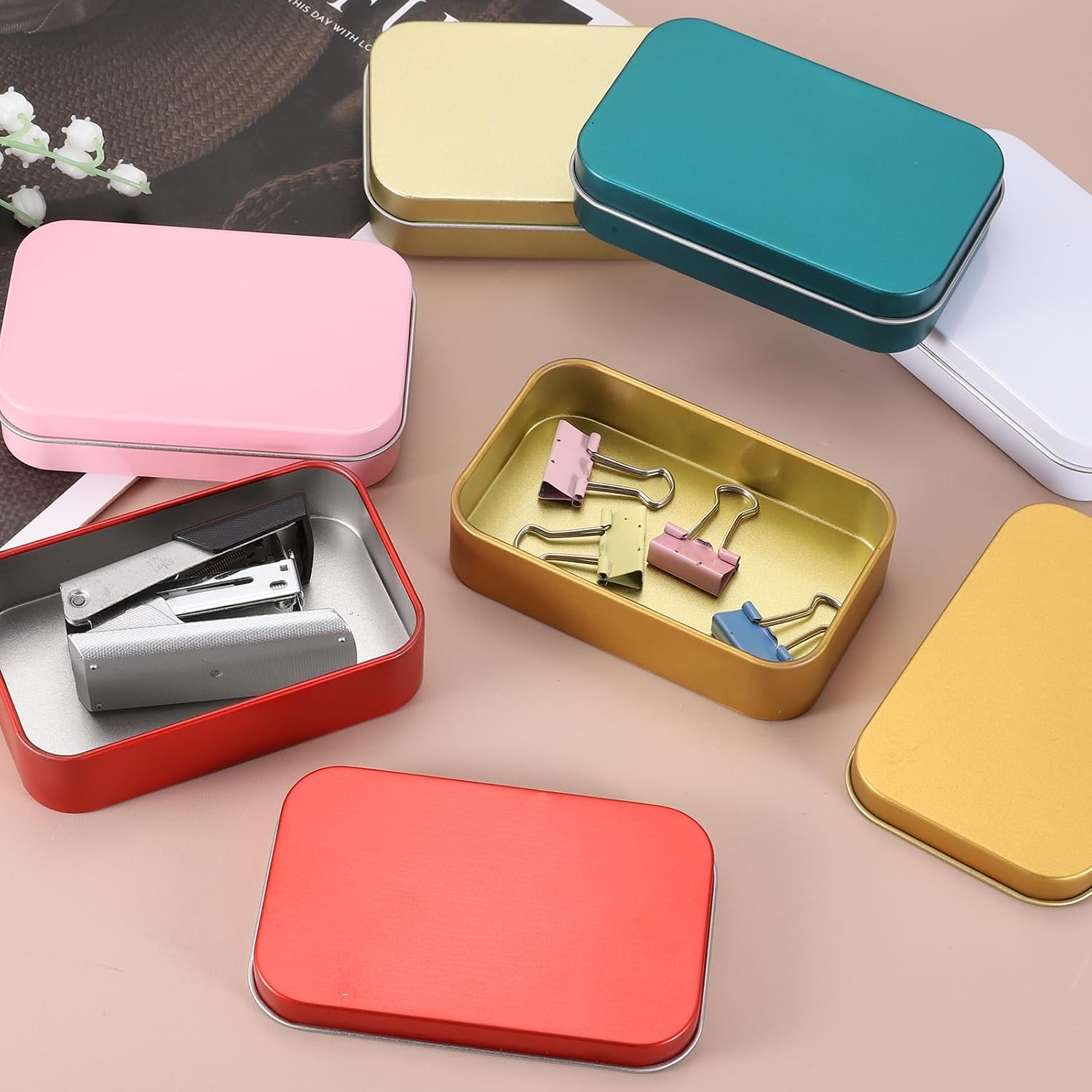 uxcell 2Pack Metal Tin Box, 3.7x2.4x0.9 Rectangular Empty Tinplate Containers with Lids, Mini Portable Box for Home Organizer Candles Gifts Car Keys Crafts Storage, Black image 4