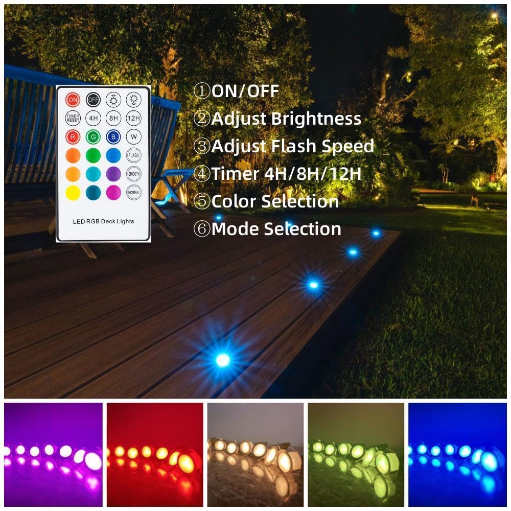 Terrassen Einbaustrahler Aussen, 12V Ø42mm LED Bodeneinbaustrahler mit Timer, IP67 wasserdicht Terrassen Einbaustrahler für Außen-12er Set RGB+warmweiß, Terassenbeleuchtungen Garten Spot