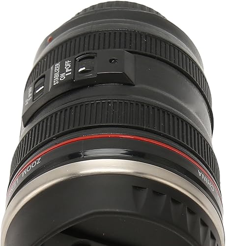 Miniatura 8 de Pssopp Taza de lente de cámara de acero inoxidable, taza de café con lente de cámara para viajes para hombres (negro)