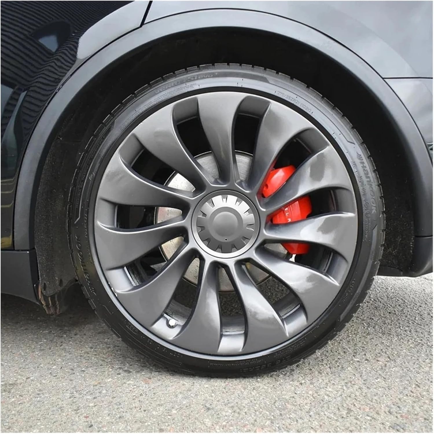 4pcs 21-inch Car Wheel Center Caps Hubcap Cover Compatible with Tesla Model Y Styling 1188236-00-A Auto Hub Cap Accessories(Black)