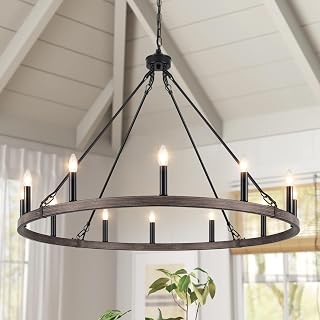 Wagon Wheel Chandelier 12 Lights 38" Farmhouse Chandelier for Dining Room