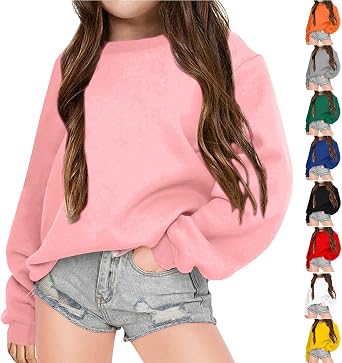 LRMQS Girls Casual Crewneck Sweatshirts Cute Long Sleeve Shirts Pullover Preppy Trendy Oversized Tween Girl Clothes Tops