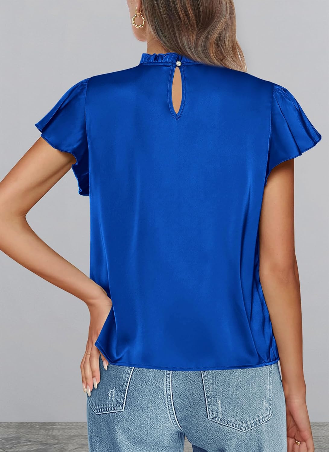 PRETTYGARDEN Business Casual Tops for Women Blouses Dressy 2026 Summer Short Sleeve Ruffle Satin Work Office Attire - Image 2