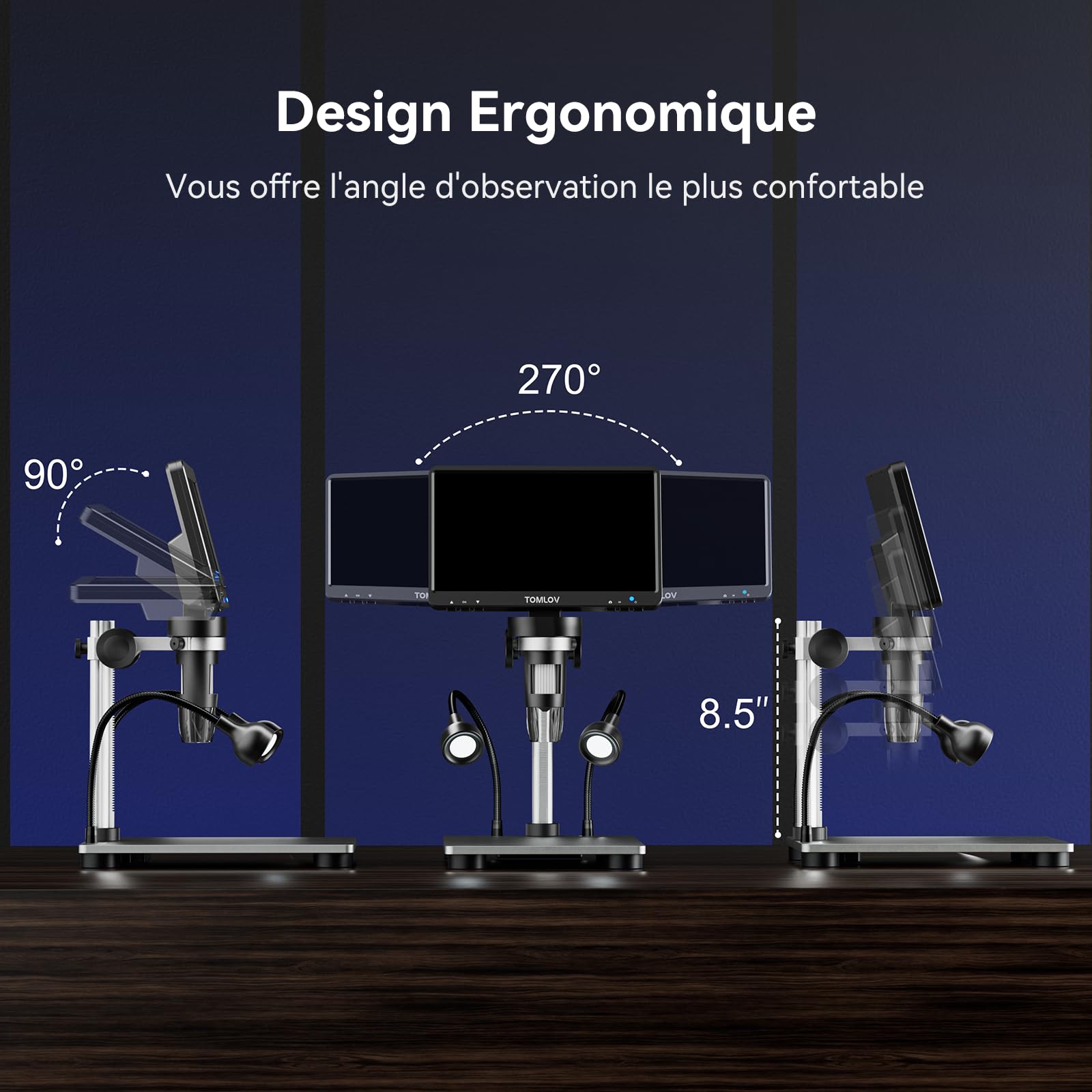 TOMLOV DM9 7" LCD Microscope Numérique, 12MP Magnification Loupe à Pièces 1200X, Cadeau pour Les Collectionneurs Adultes, Support Métallique, Éclairage LED Flexible, Compatible Windows/Mac OS, 32Go