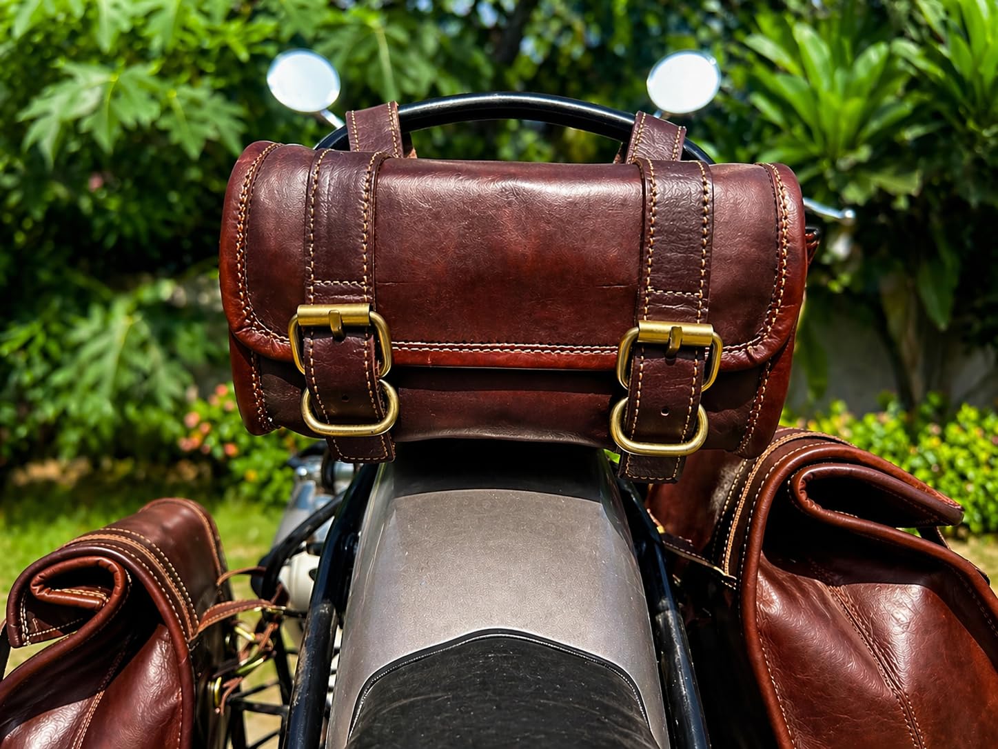 american blue 3X Sacoche de Queue de Moto Ensemble de Trois sacoches de Selle sacoches de Moto pour Porte-Bagages arrière en Cuir Trousse à Outils Sac personnalisé (Marron) (Marron)