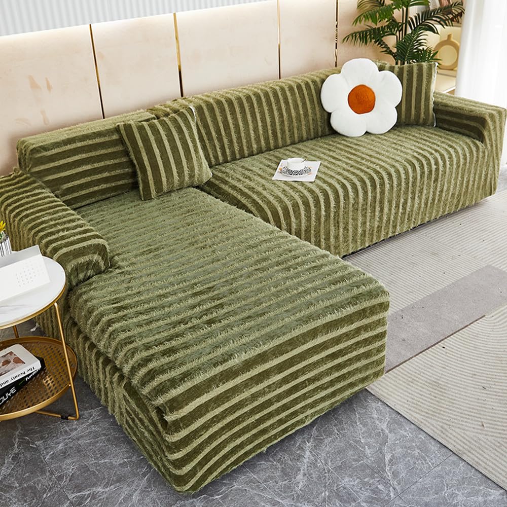 Housse canape d'angle vert 2 places + 2 places en tissu chenille