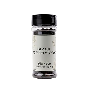 Olive & Vine Whole Black Peppercorn, Bold & Spicy Flavor, Seasoning for Steaks, Soups, Salads, Rich Tradition, Authentic Taste, For Global Recipes 3.60 Ounce