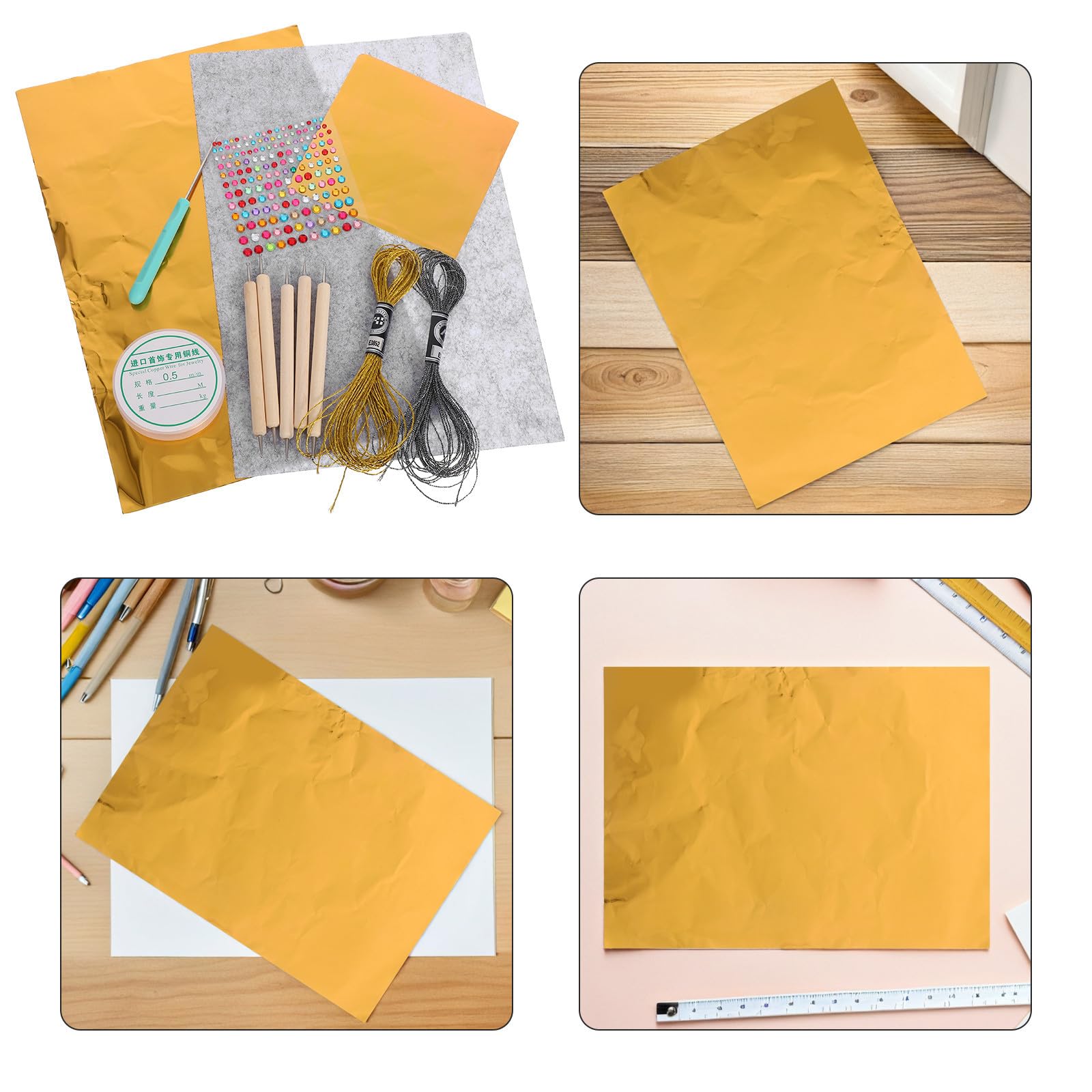 FRCOLOR 2 Set Fogli Metallici Oro per Arte e Scrapbooking, Carta Lucida