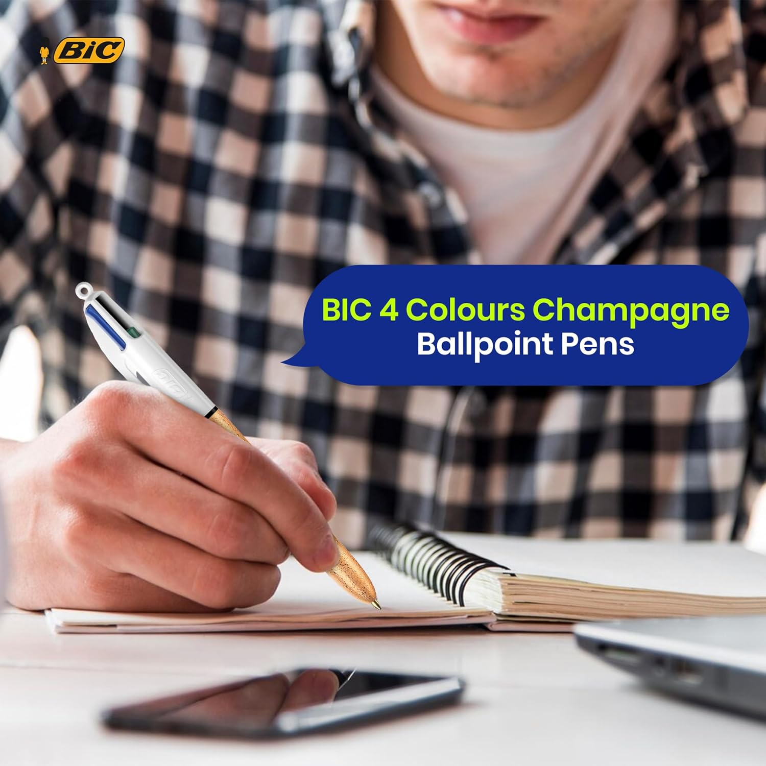 BIC 4-Colour Champagne Pens Multi Pen Retractable Frosted Gold Barrel Design Multicolour Pen With Four Assorted Vibrant Inks Multi Coloured Pens All in One for School Office (Pack of 12)