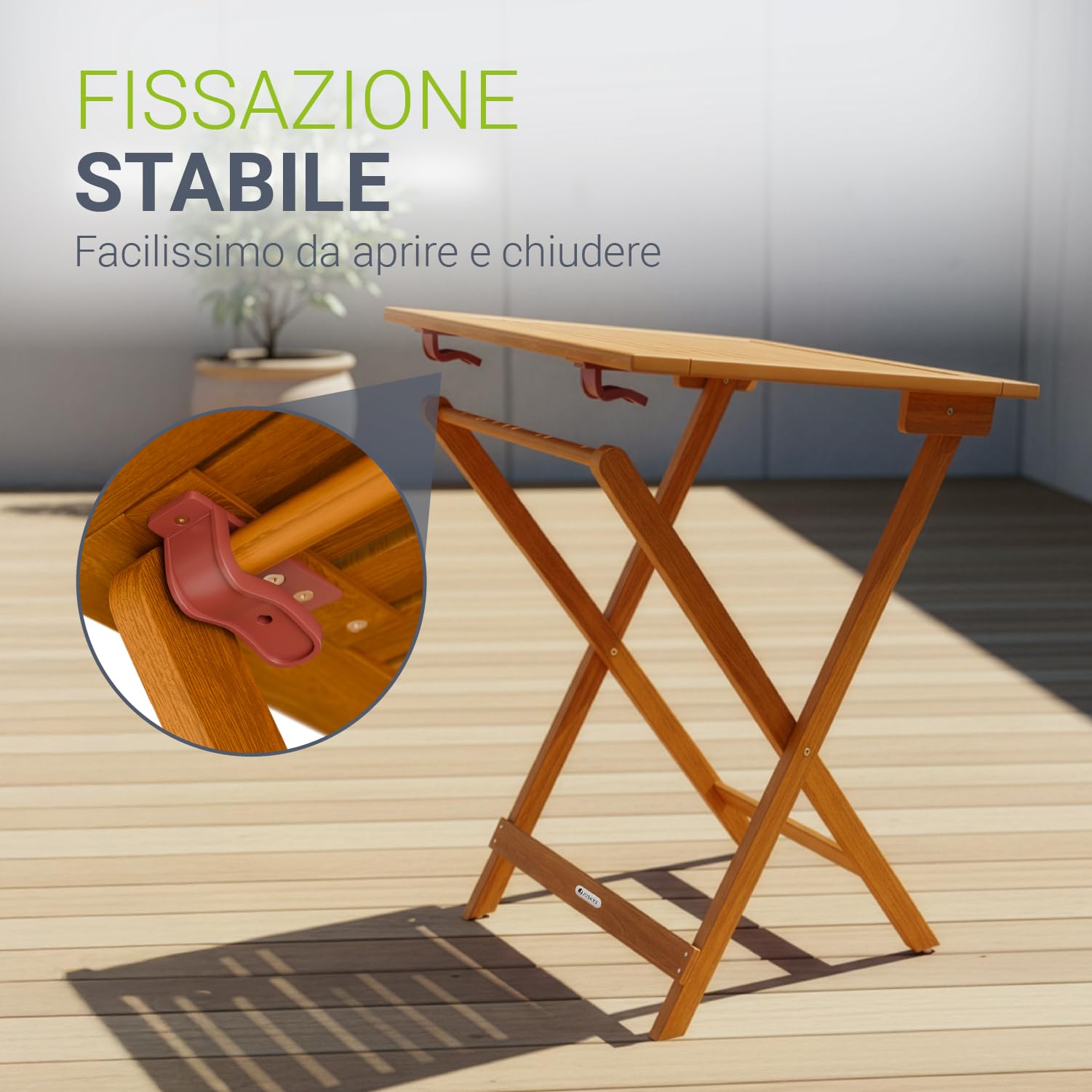 Juskys Tavolo laterale Zadar XL acacia mobile compatto richiudibile esterni 76x60x60 cm