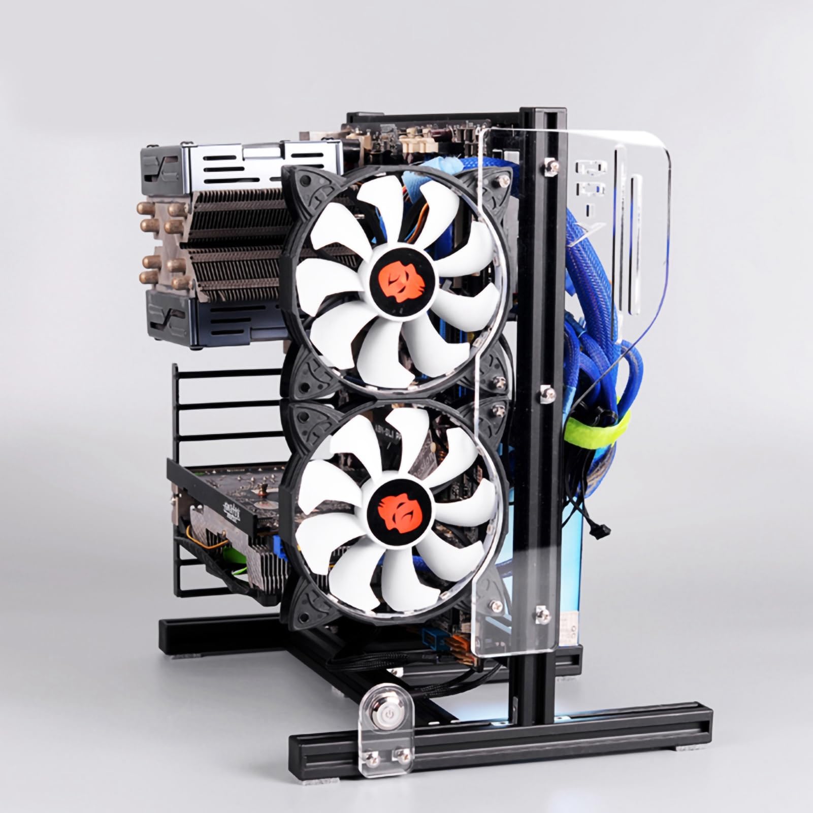 pionowe obrębowe obudowę komputerowe Otwórz podwozie dla ATX/M - ATX/ITX, DIY aluminiowa rama z obsługą kart graficznych (Czarny)