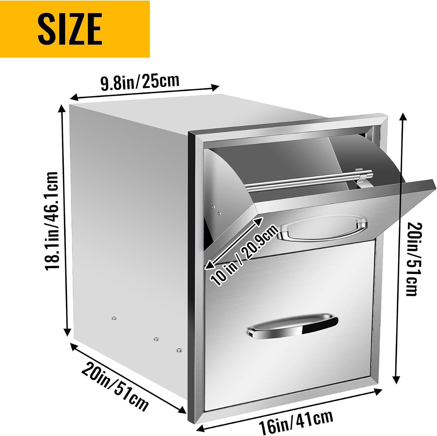 Outdoor Kitchen Double Drawers 16" W x 20" H x 20" D Built-in BBQ Drawer Stainless Steel Access Drawers for Outdoor Kitchen Island or Grill Station