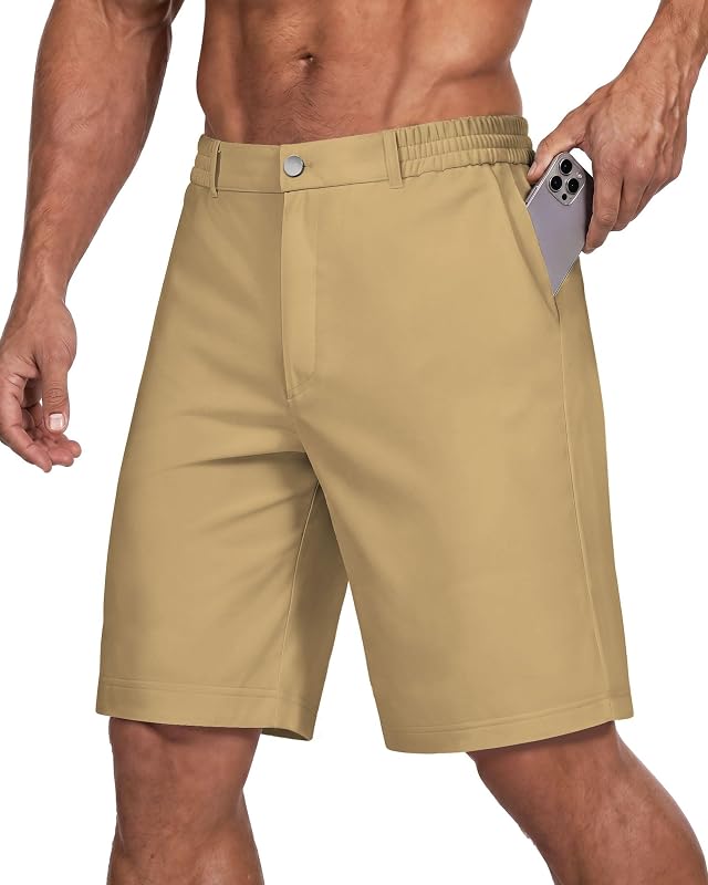 Wulcea Men's Golf Shorts 9" Chino Stretch Fabric Elastic Waist Quick Dry Water Resistant Casual Dress Work with Phone Pocket