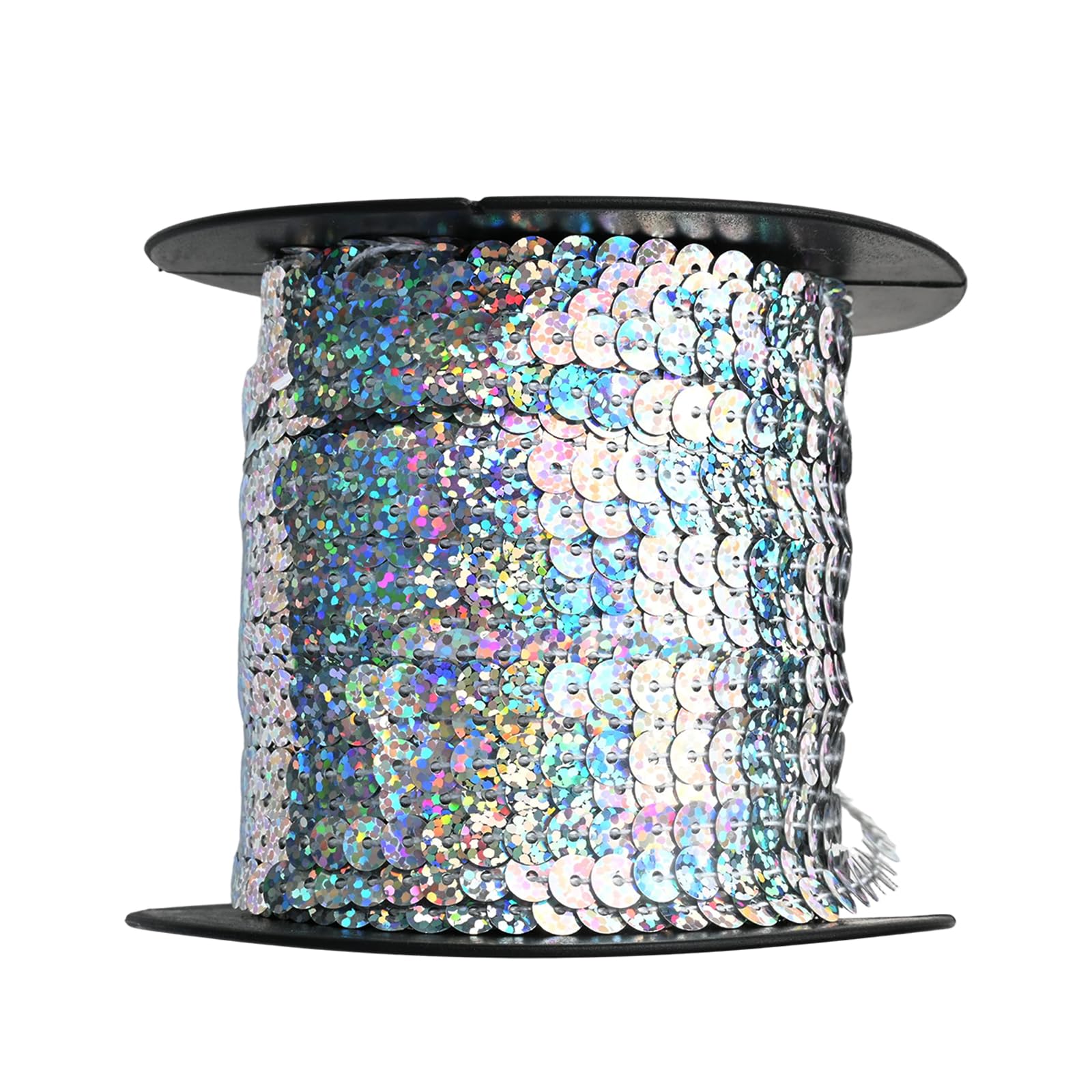 100 Yards Flat Sequin Trim, 6mm Round Sequins String for DIY Sewing Crafts, PVC Sequin Spools Ribbon for Dress Embellished Headband Jewelry Making (Laser Silver)