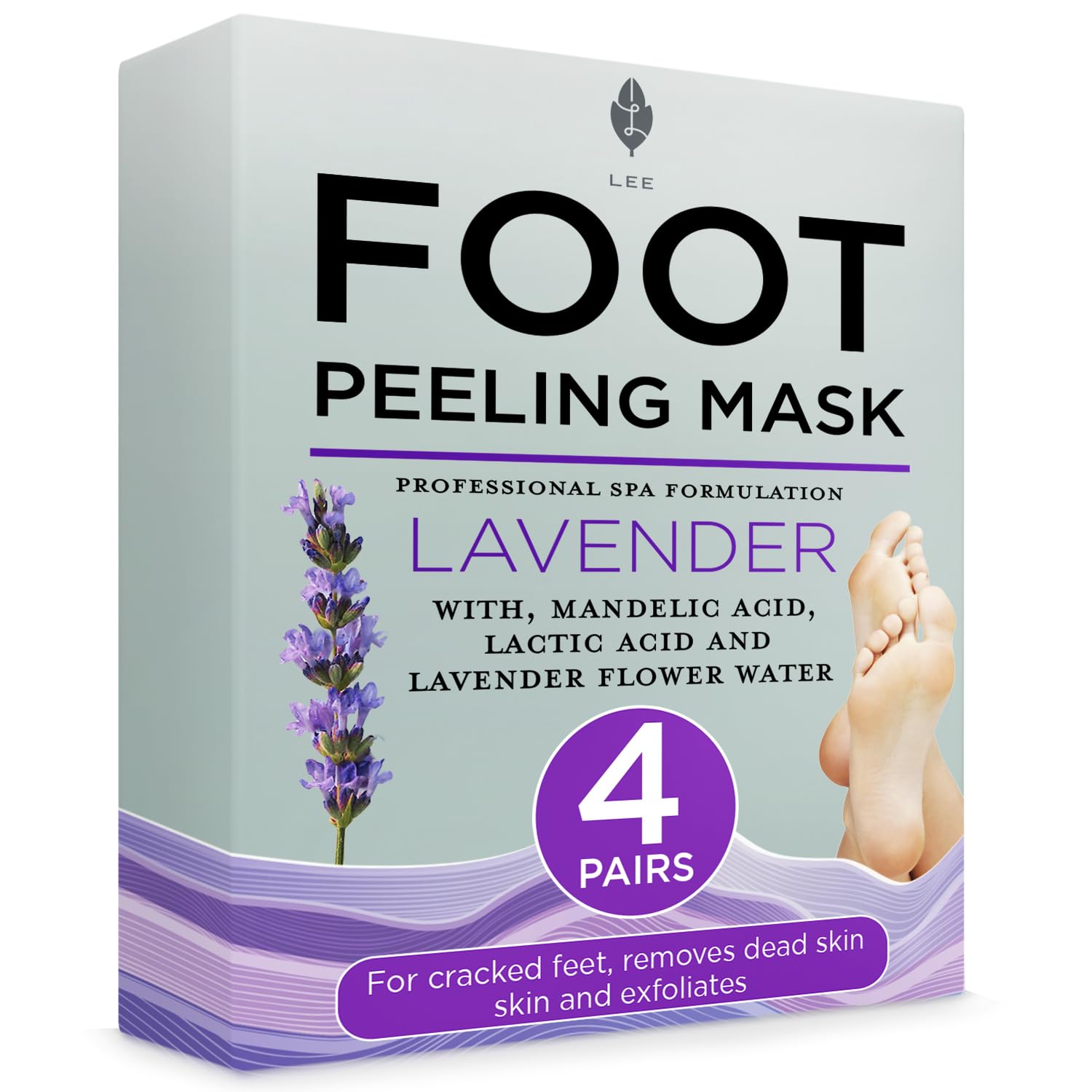 Lee Beauty Exfoliating Foot Peeling Mask (4 Pack) - Foot Mask for Dry Cracked Feet with Lavender, Lactic Acid and Mandelic Acid - Removes Dead Skin Feet Peeling Mask (4 Pairs) 1 Pack