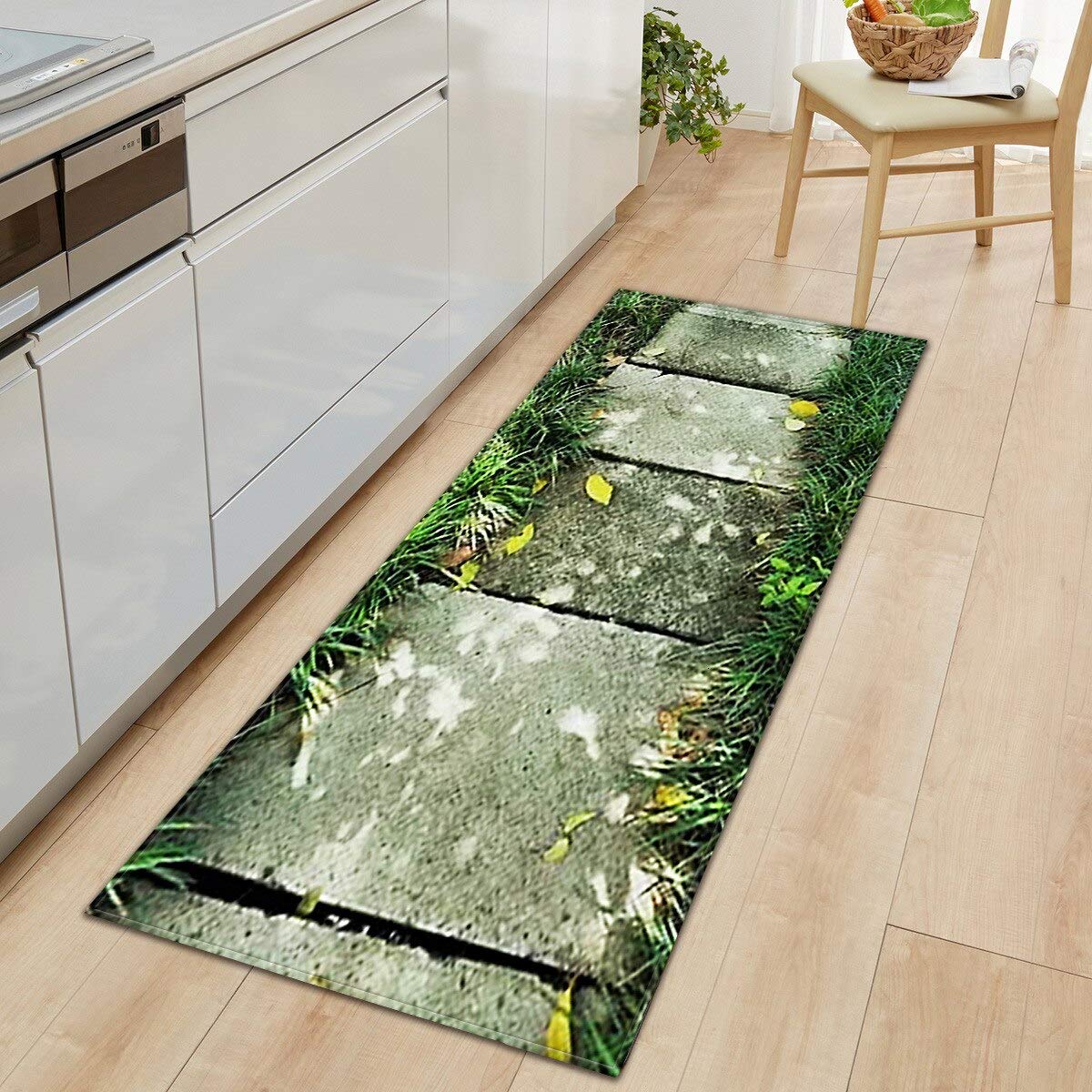OPLJ Long Kitchen Mat Flannel Floor Mat Carpet Bamboo Grass Home Doormat Modern Rug Bedroom Living Room Bath Floor Mats A9 50x160cm