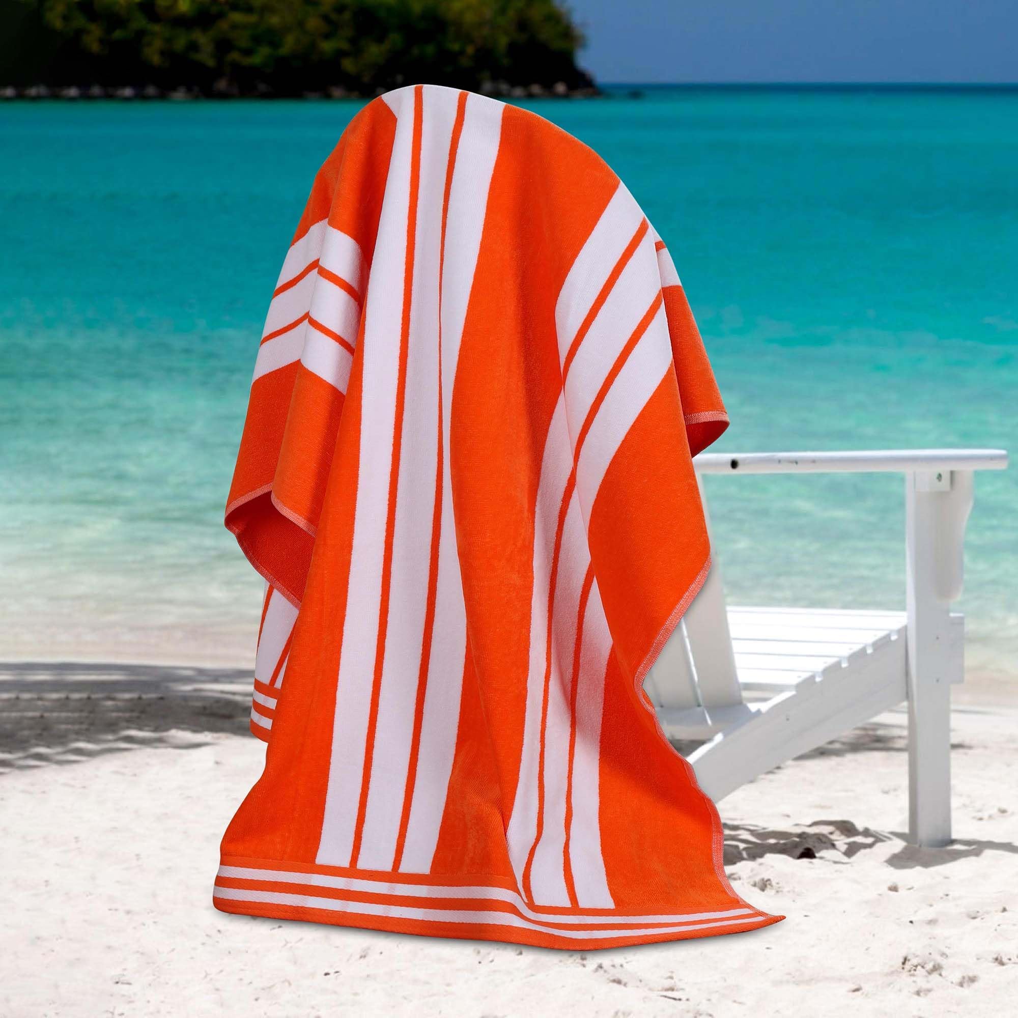 Superior Oversized Cotton Beach Towel Set of 6, Absorbent Towels for Bathroom, Beach, Pool, Swim, Adults, Kids, Vacation, Travel, Bath Sheet, Quick Dry Basics, Trip Essentials, Striped Decor, Coral